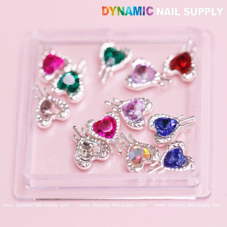 Bleeding Heart Nail Charms — 12pc Silver-Edged Set