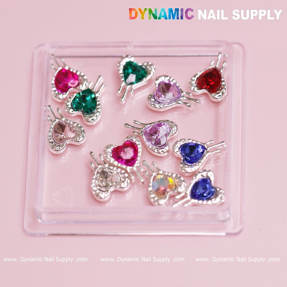silver-edged heart nail charms - 2