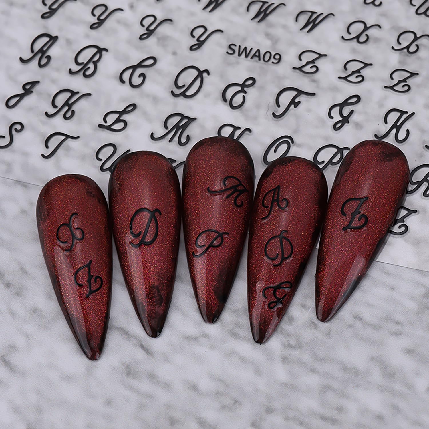 Gold retro alphabet nail stickers on multiple sheets - 3