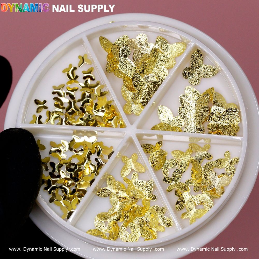 gold butterfly nail sequins mixed sizes - 3