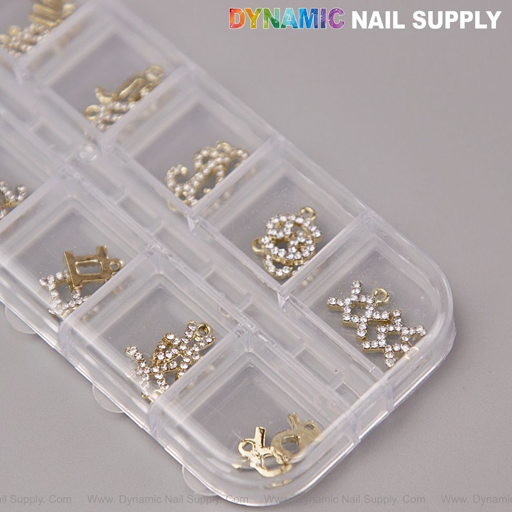 Gold zodiac rhinestone nail charms - 3