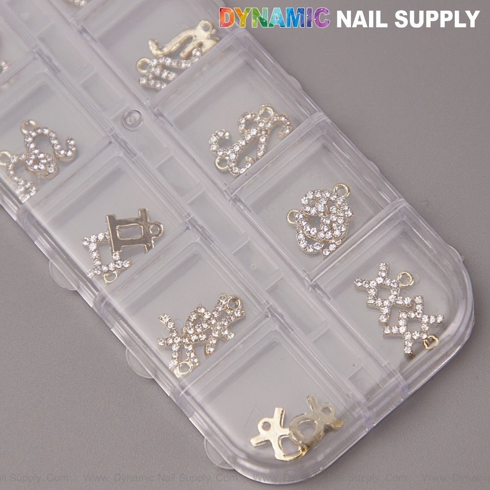 Gold zodiac rhinestone nail charms - 4