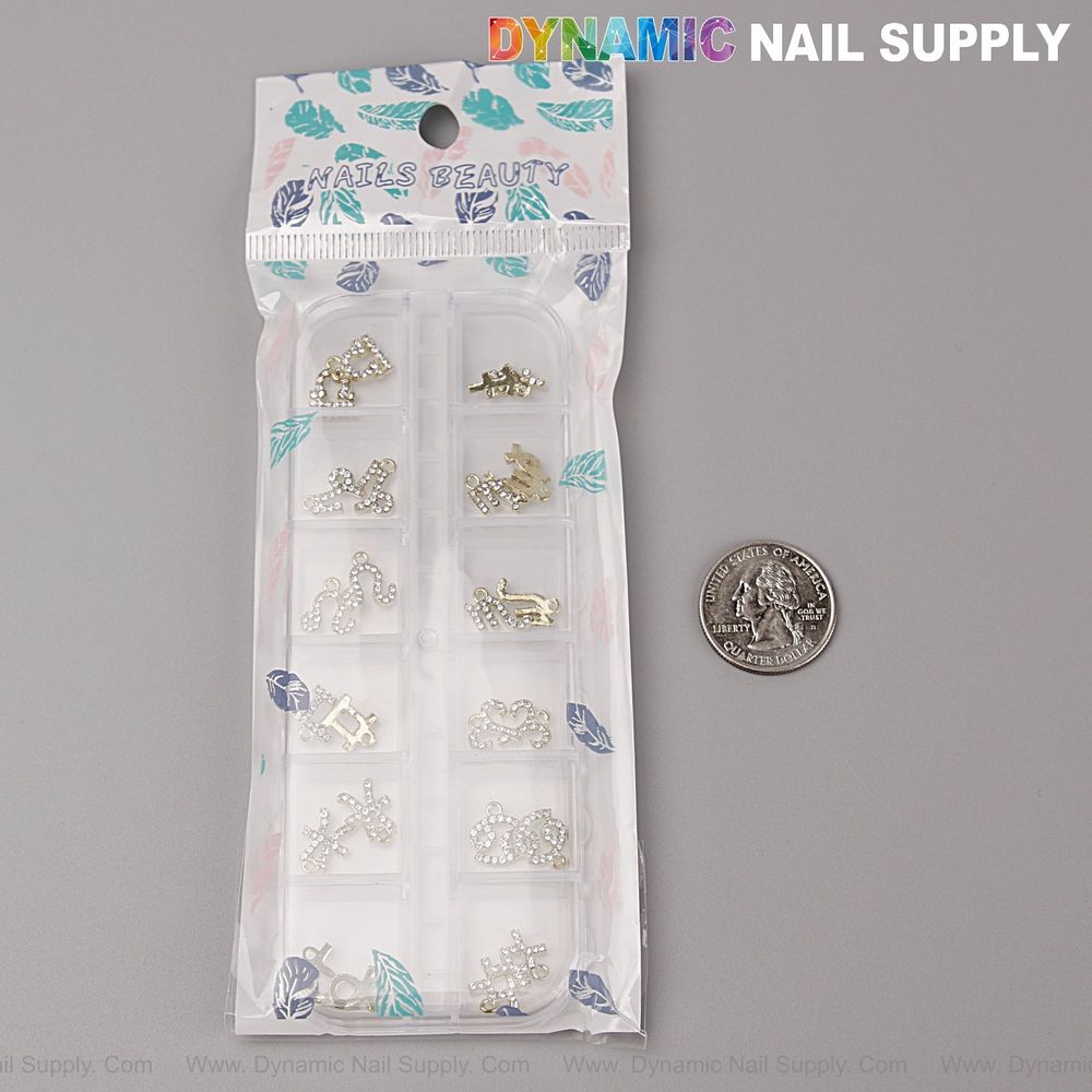 Gold zodiac rhinestone nail charms - 5