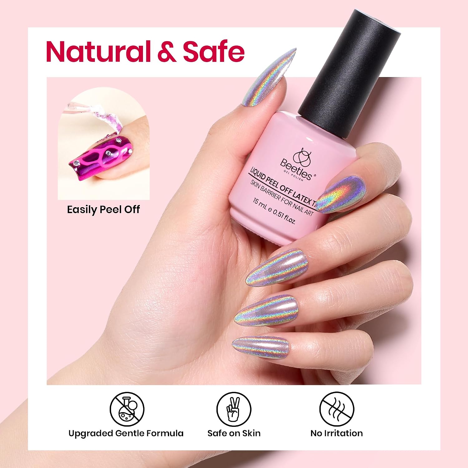 beetles Gel Polish 15ml liquid latex cuticle guard bottle with brush and plastic nail stick - 3
