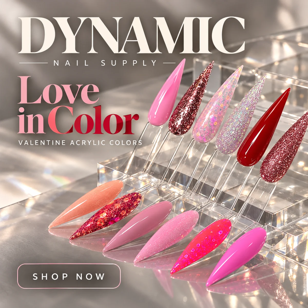 Love in Color Valentine acrylic colors in pink, red and glitter