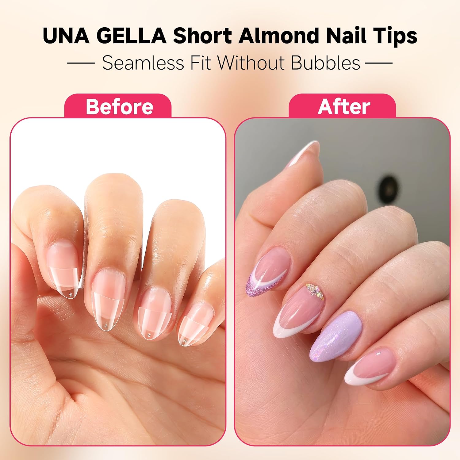 UNA GELLA short clear almond gel nail tips in assorted sizes, 504 pieces - 3