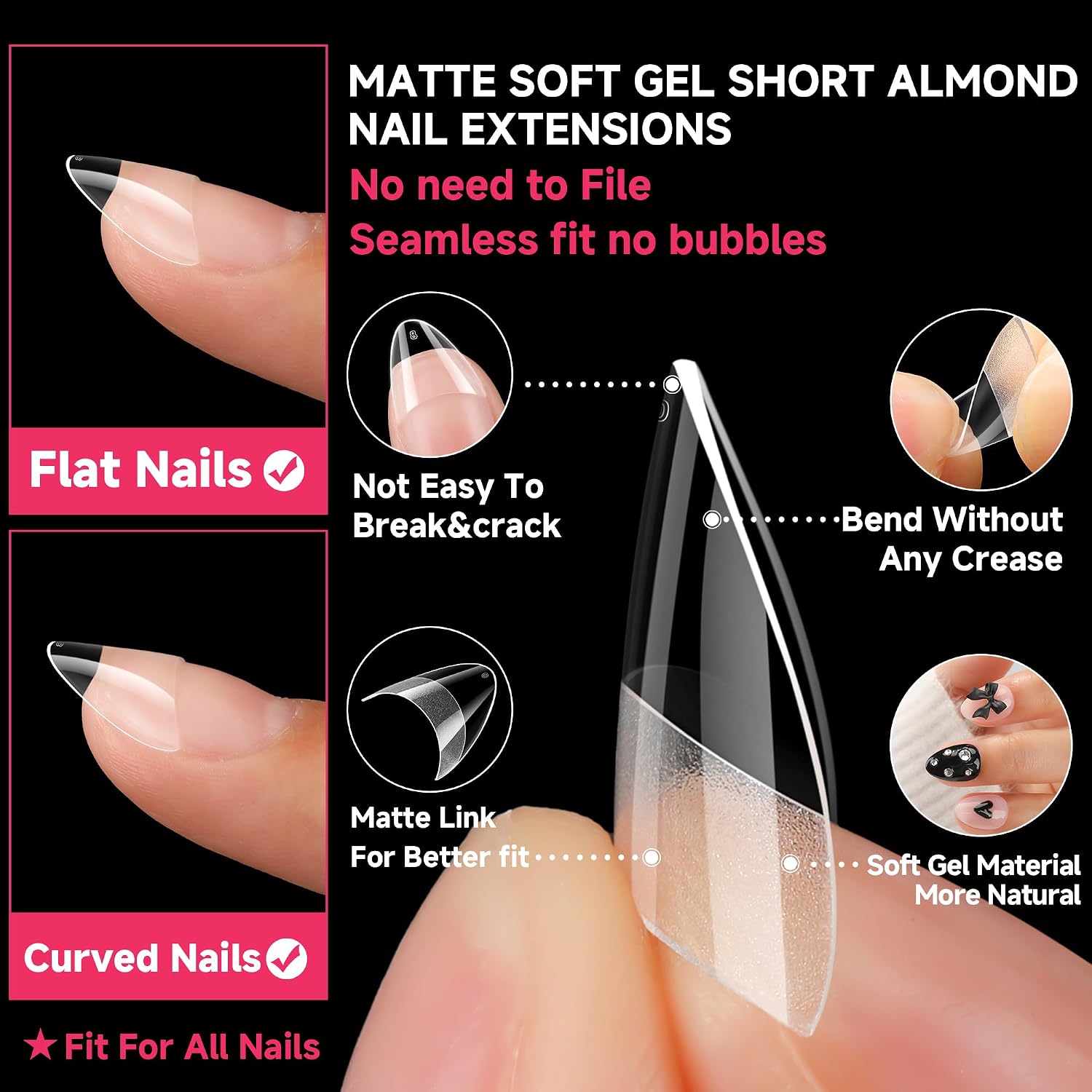 UNA GELLA short clear almond gel nail tips in assorted sizes, 504 pieces - 4